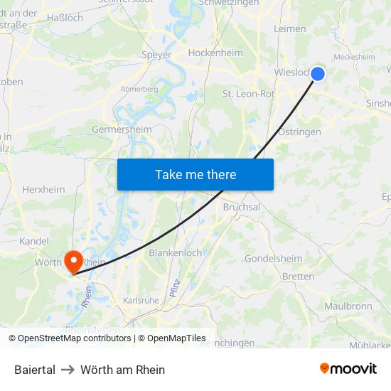 Baiertal to Wörth am Rhein map