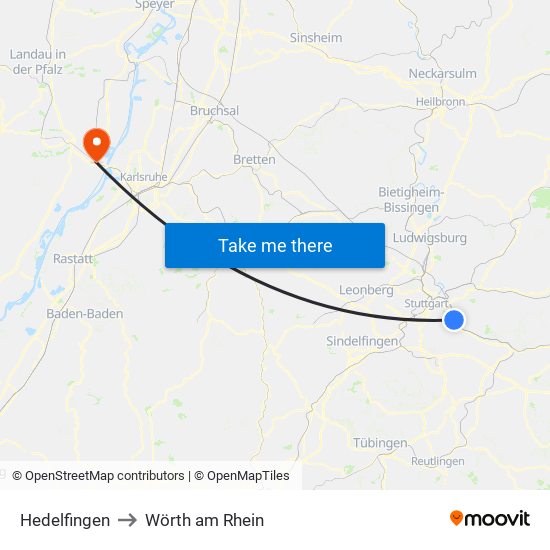 Hedelfingen to Wörth am Rhein map