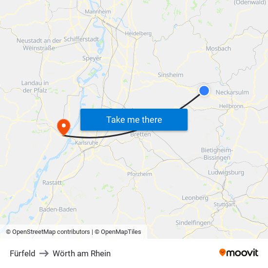 Fürfeld to Wörth am Rhein map