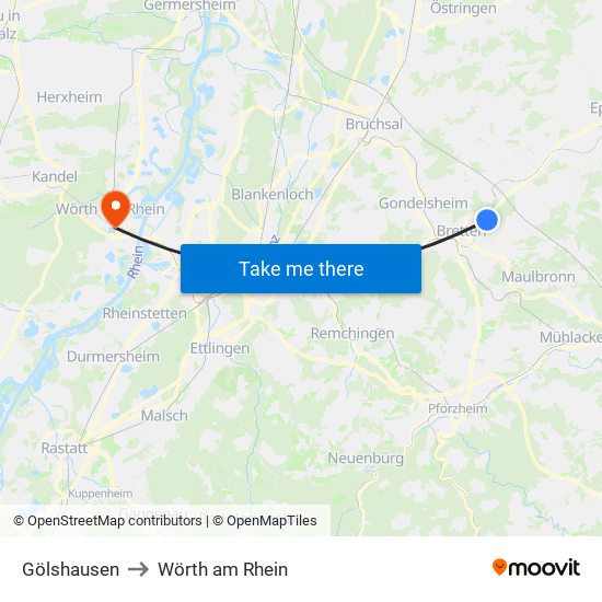 Gölshausen to Wörth am Rhein map