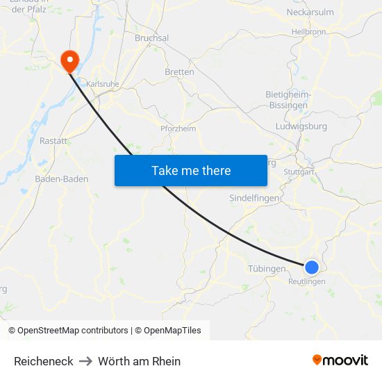 Reicheneck to Wörth am Rhein map