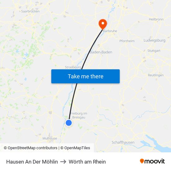 Hausen An Der Möhlin to Wörth am Rhein map