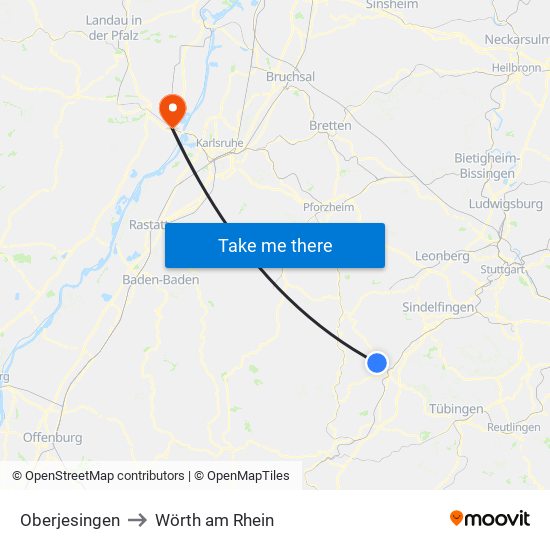 Oberjesingen to Wörth am Rhein map