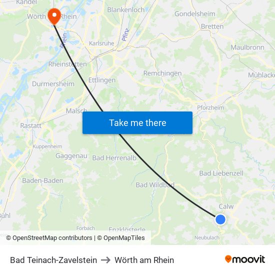 Bad Teinach-Zavelstein to Wörth am Rhein map