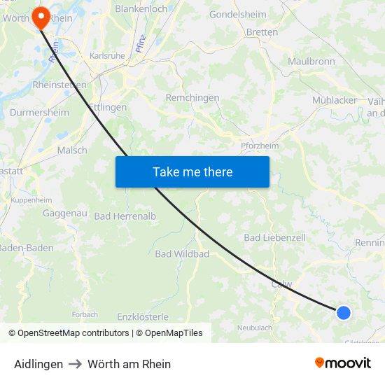 Aidlingen to Wörth am Rhein map