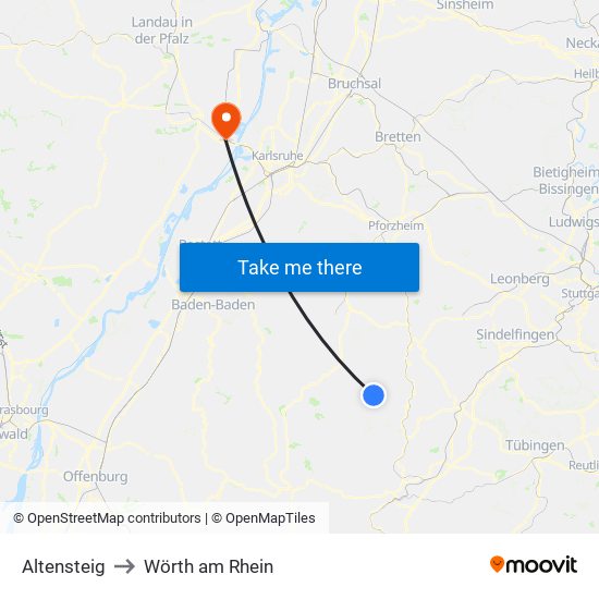 Altensteig to Wörth am Rhein map