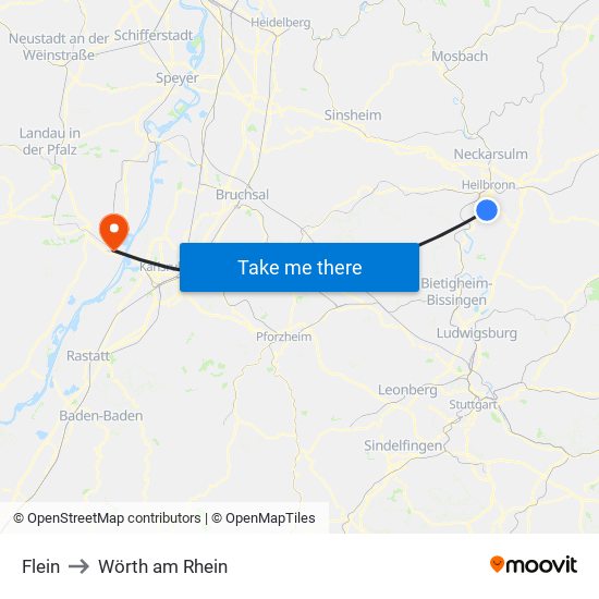Flein to Wörth am Rhein map