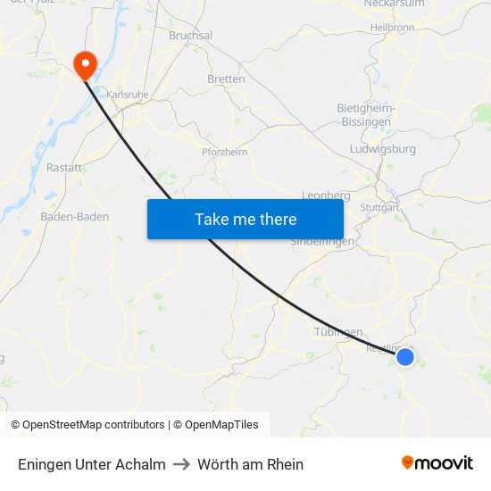 Eningen Unter Achalm to Wörth am Rhein map