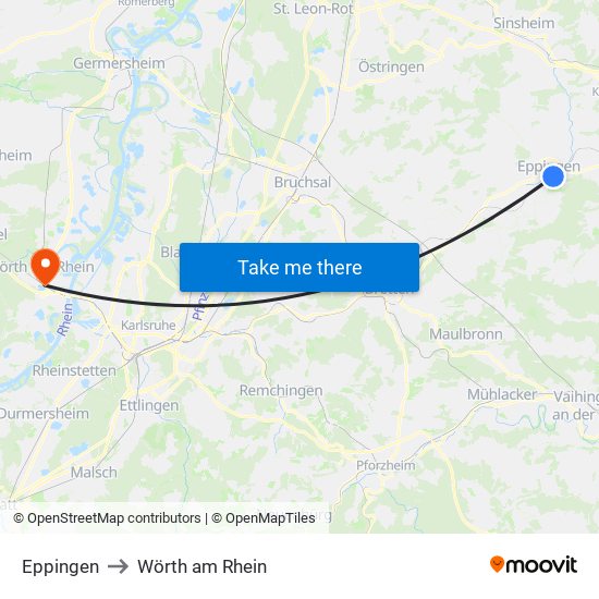 Eppingen to Wörth am Rhein map