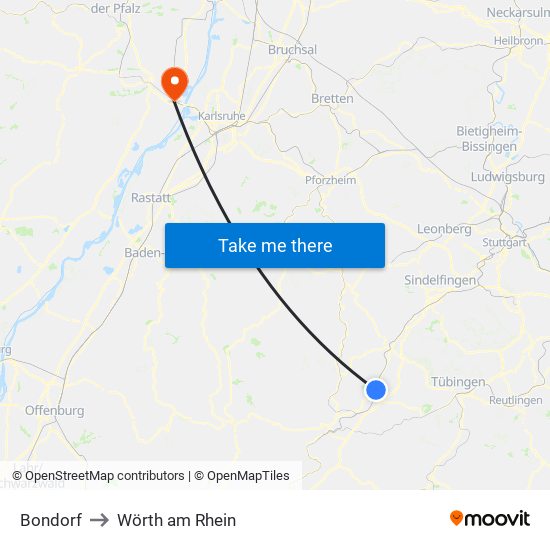 Bondorf to Wörth am Rhein map