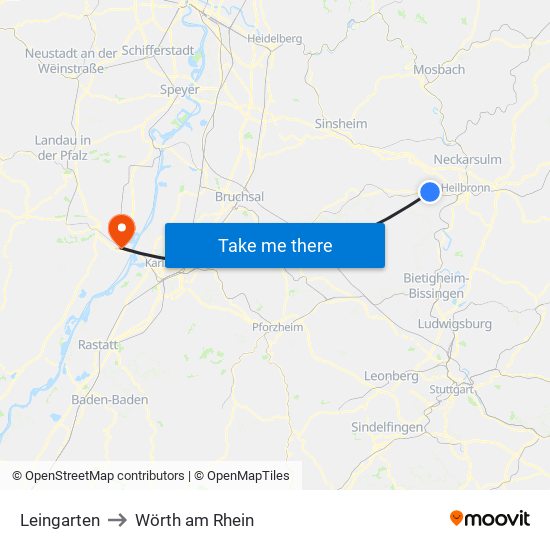 Leingarten to Wörth am Rhein map