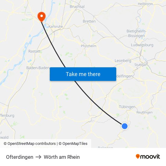 Ofterdingen to Wörth am Rhein map