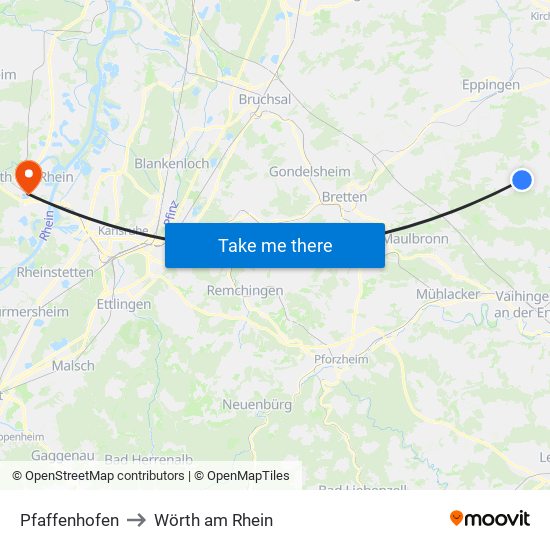 Pfaffenhofen to Wörth am Rhein map