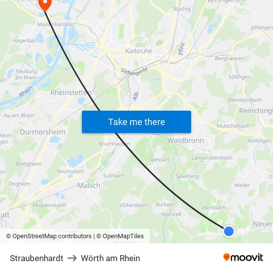 Straubenhardt to Wörth am Rhein map