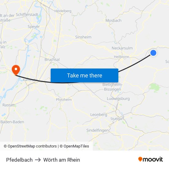 Pfedelbach to Wörth am Rhein map