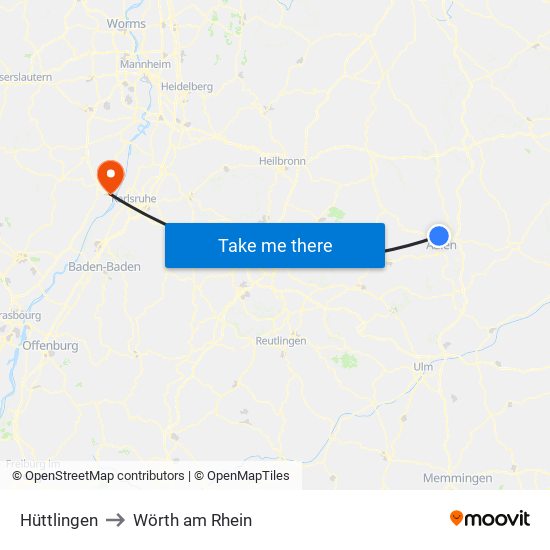 Hüttlingen to Wörth am Rhein map