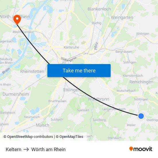 Keltern to Wörth am Rhein map