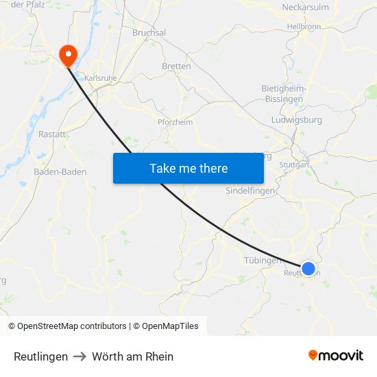 Reutlingen to Wörth am Rhein map