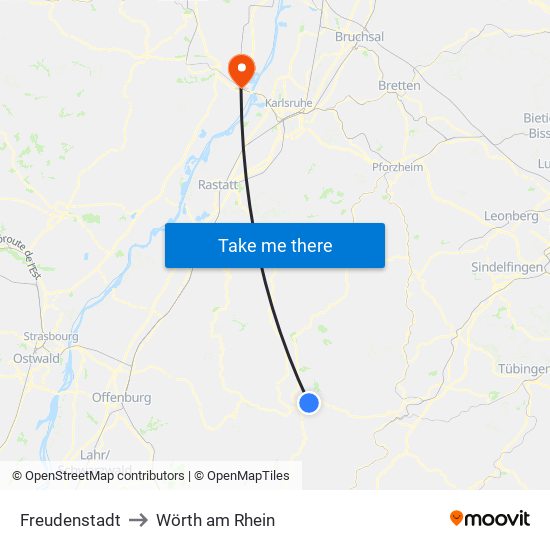 Freudenstadt to Wörth am Rhein map