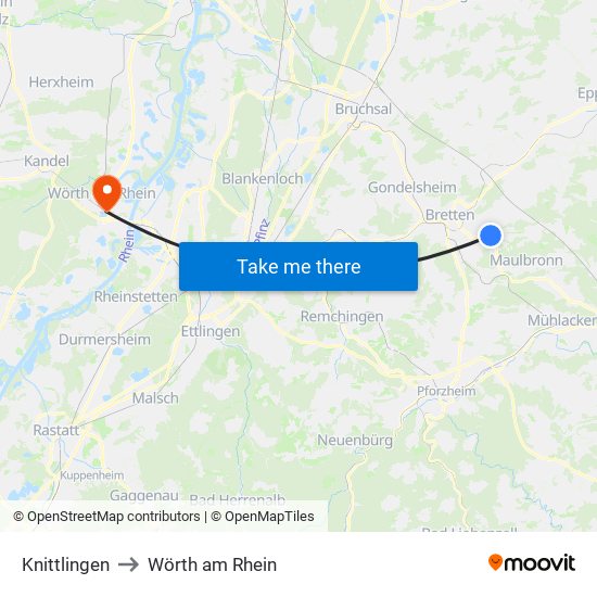 Knittlingen to Wörth am Rhein map