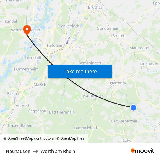 Neuhausen to Wörth am Rhein map