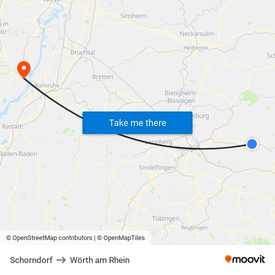 Schorndorf to Wörth am Rhein map