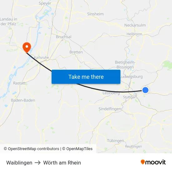 Waiblingen to Wörth am Rhein map