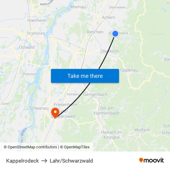 Kappelrodeck to Lahr/Schwarzwald map