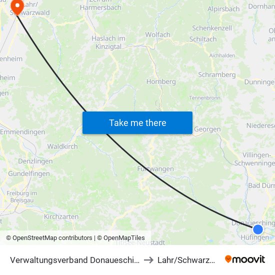 Verwaltungsverband Donaueschingen to Lahr/Schwarzwald map