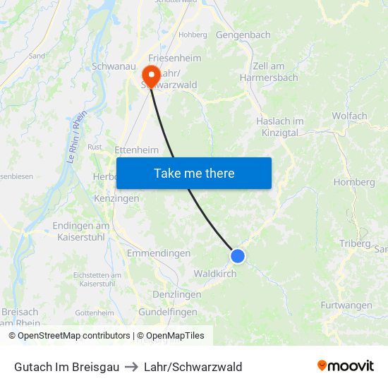 Gutach Im Breisgau to Lahr/Schwarzwald map