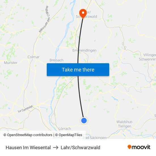 Hausen Im Wiesental to Lahr/Schwarzwald map