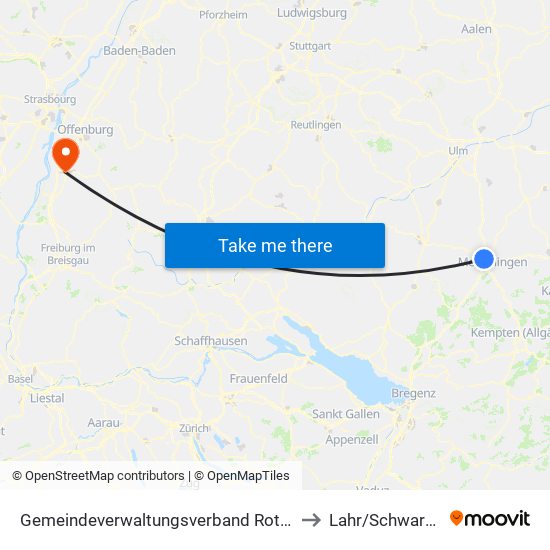 Gemeindeverwaltungsverband Rot-Tannheim to Lahr/Schwarzwald map