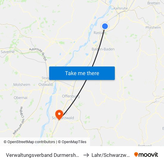 Verwaltungsverband Durmersheim to Lahr/Schwarzwald map