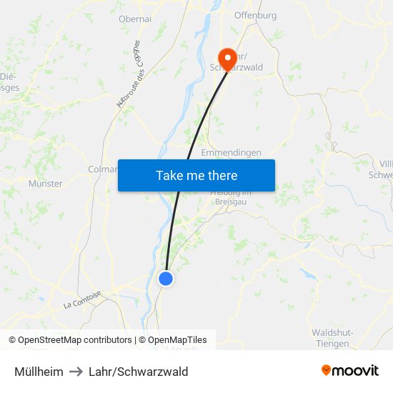 Müllheim to Lahr/Schwarzwald map