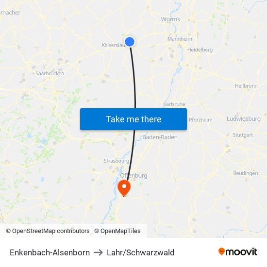 Enkenbach-Alsenborn to Lahr/Schwarzwald map