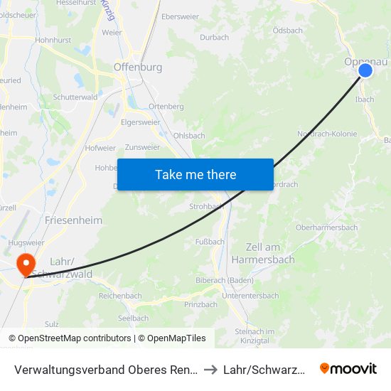 Verwaltungsverband Oberes Renchtal to Lahr/Schwarzwald map