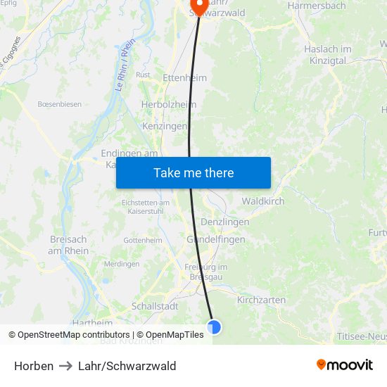 Horben to Lahr/Schwarzwald map