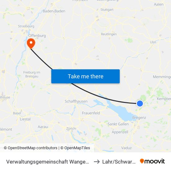 Verwaltungsgemeinschaft Wangen Im Allgäu to Lahr/Schwarzwald map