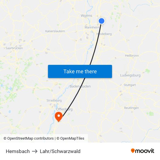 Hemsbach to Lahr/Schwarzwald map