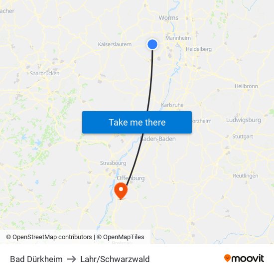 Bad Dürkheim to Lahr/Schwarzwald map