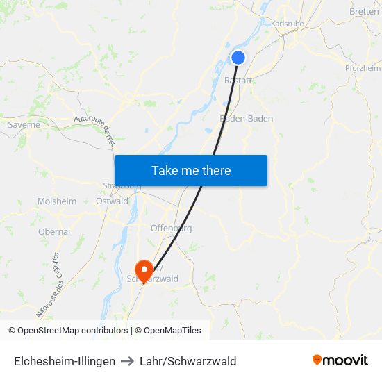 Elchesheim-Illingen to Lahr/Schwarzwald map