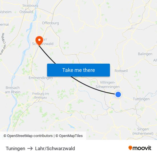 Tuningen to Lahr/Schwarzwald map