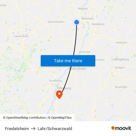 Friedelsheim to Lahr/Schwarzwald map