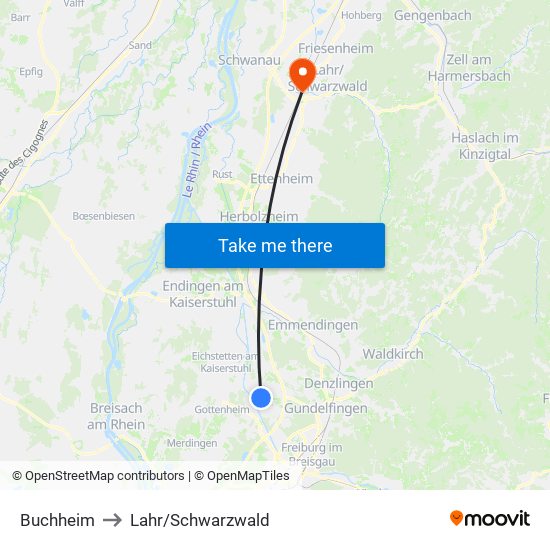 Buchheim to Lahr/Schwarzwald map