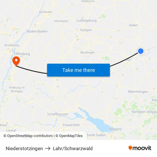 Niederstotzingen to Lahr/Schwarzwald map