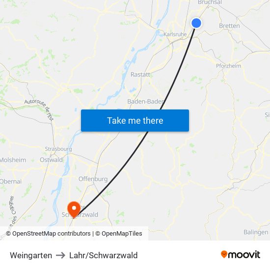 Weingarten to Lahr/Schwarzwald map