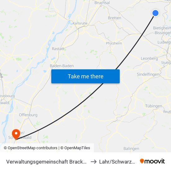 Verwaltungsgemeinschaft Brackenheim to Lahr/Schwarzwald map