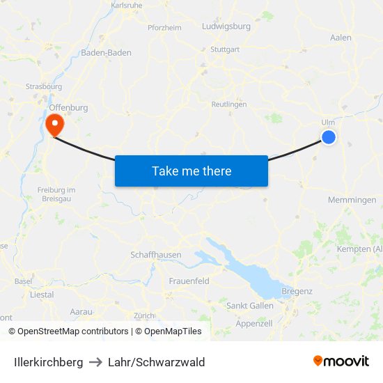 Illerkirchberg to Lahr/Schwarzwald map