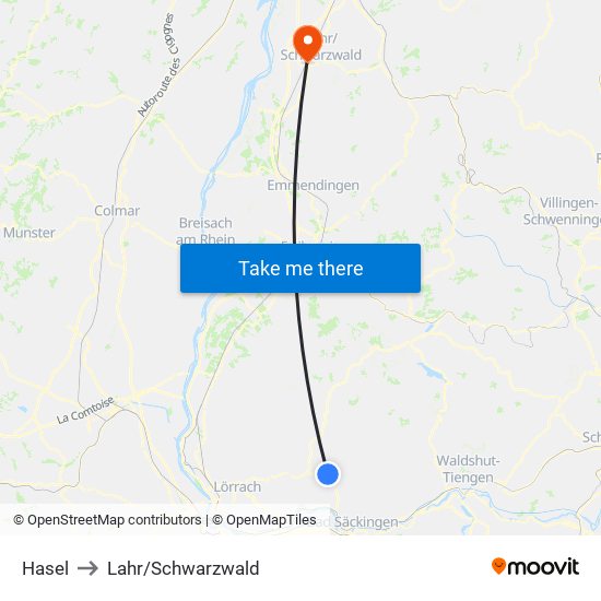 Hasel to Lahr/Schwarzwald map
