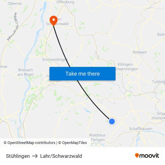 Stühlingen to Lahr/Schwarzwald map